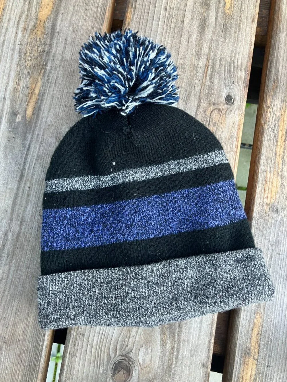 Capelli New York Youth Beanie Hat Blue Black Gray Pom Pom